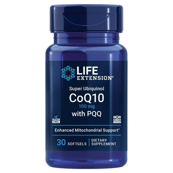 Life Extension Super Ubiquinol CoQ10 with PQQ, coenzyme Q10, pyrroloquinoline quinone, heart health supplement, maximum absorption, 100 mg, non-GMO, gluten-free, 30 softgels