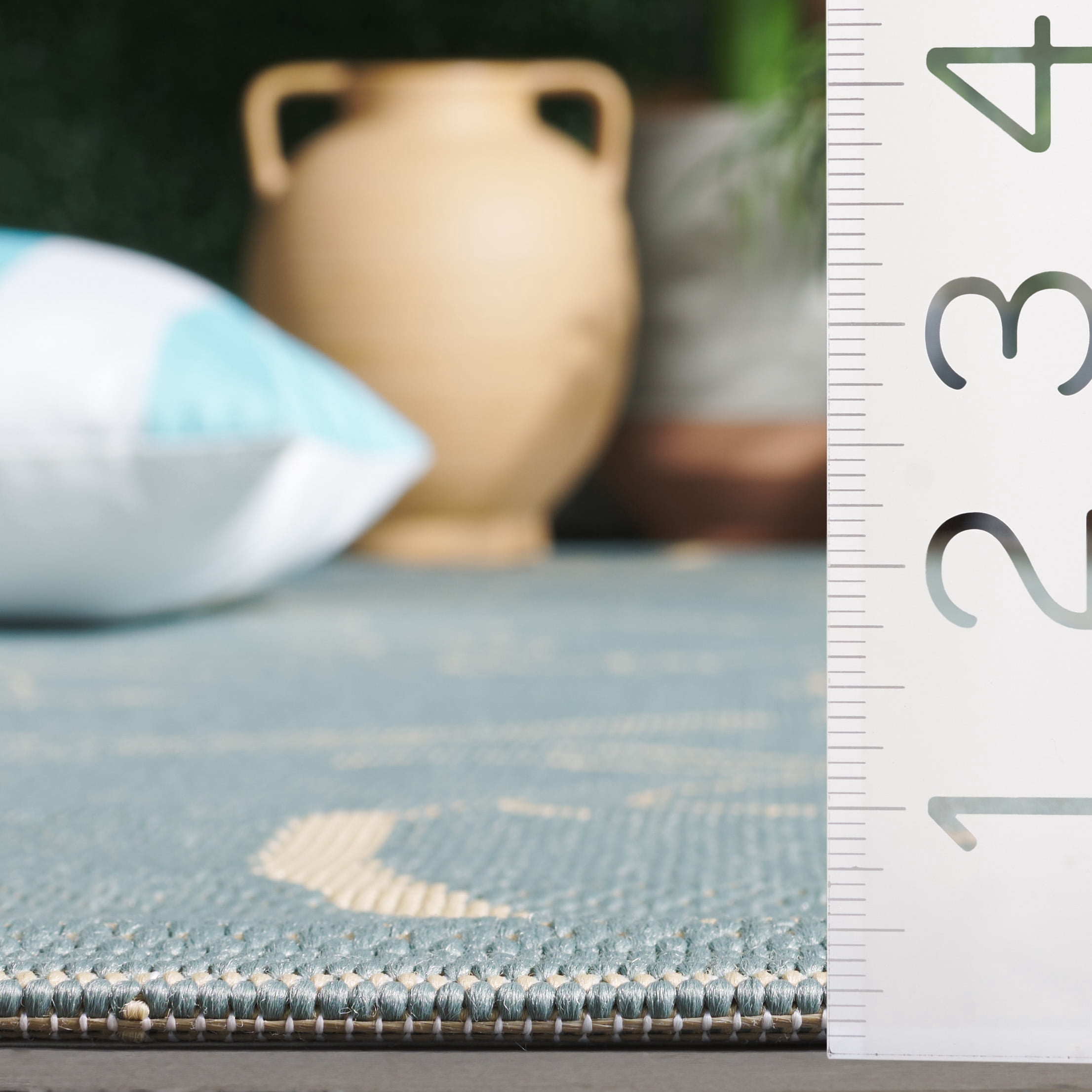 Safavieh Courtyard Caleb Botanical Indoor/Outdoor Runner Rug, Aqua/Cream, 2'3" x 10'