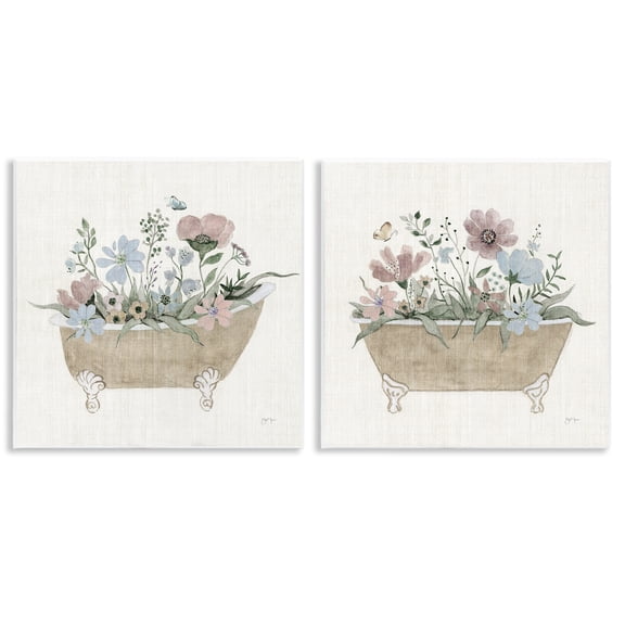 Stupell Industries Rustic Florals in Bathtubs Floral Painting Unframed Art Print Wall Art, 12 x 12, Set of 2