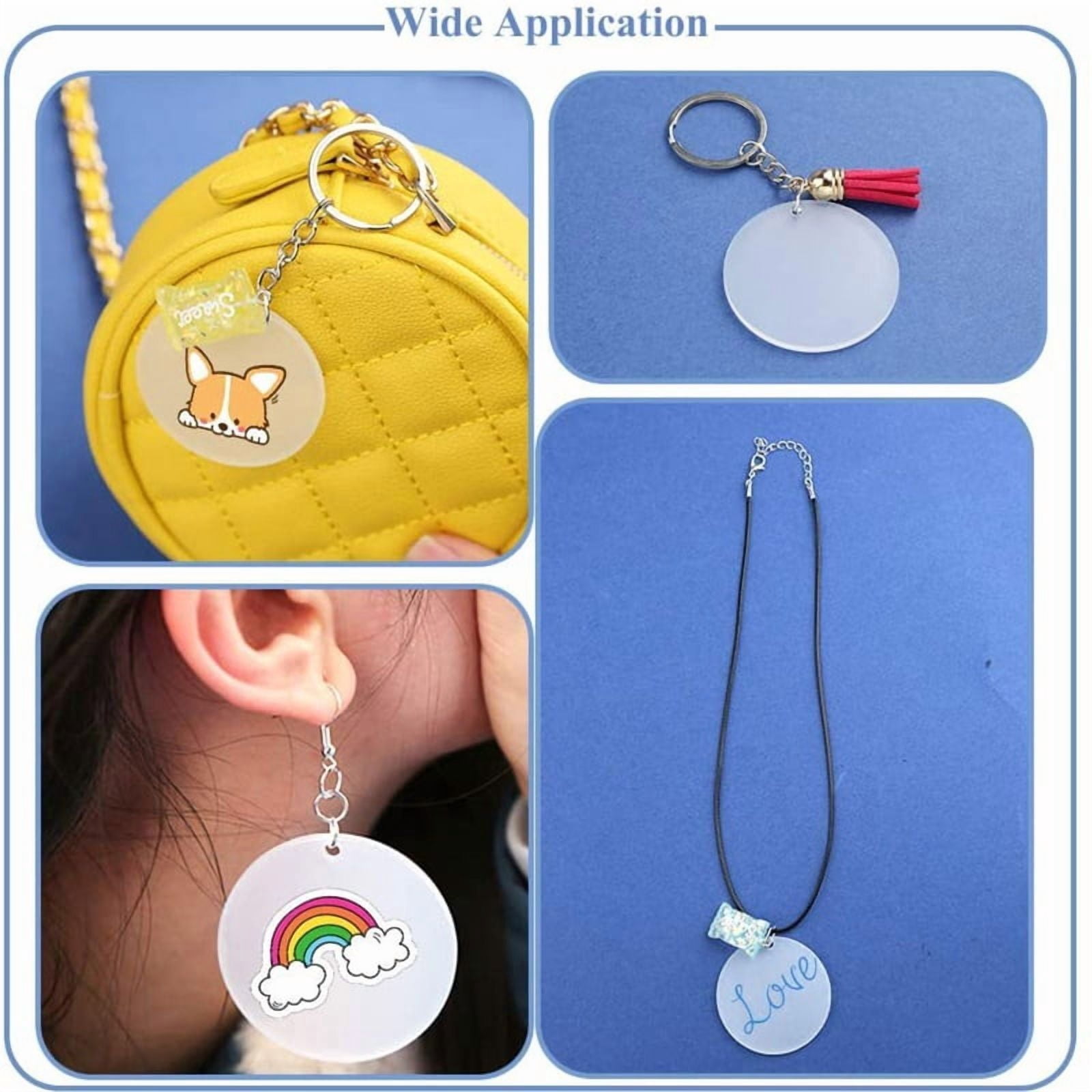 324x Acrylic Keychain Blanks Set Circle Ornaments Blanks Clear Round Acylic Disc Ornament with for Key Chain Rings for D