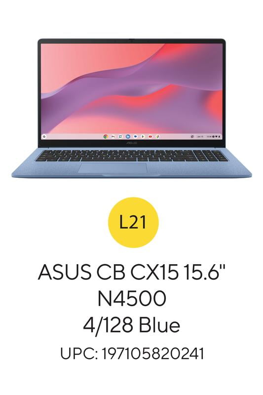 ASUS CX15 15.6 inch FHD IPS Chromebook Laptop Intel Celeron N4500 4GB RAM 128GB eMMC Fabric Blue