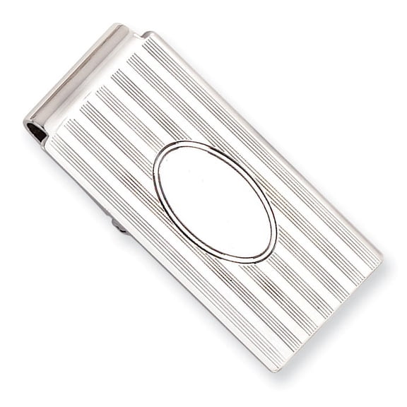 Rhodium-plated Horizontal Lines Hinged Money Clip