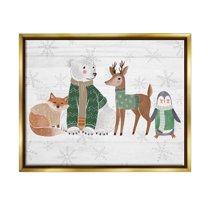 Stupell Industries Winter Wildlife Animals Snowflakes Graphic Art Metallic Gold Floating Framed Canvas Print Wall Art, Design by The Saturday Evening Post