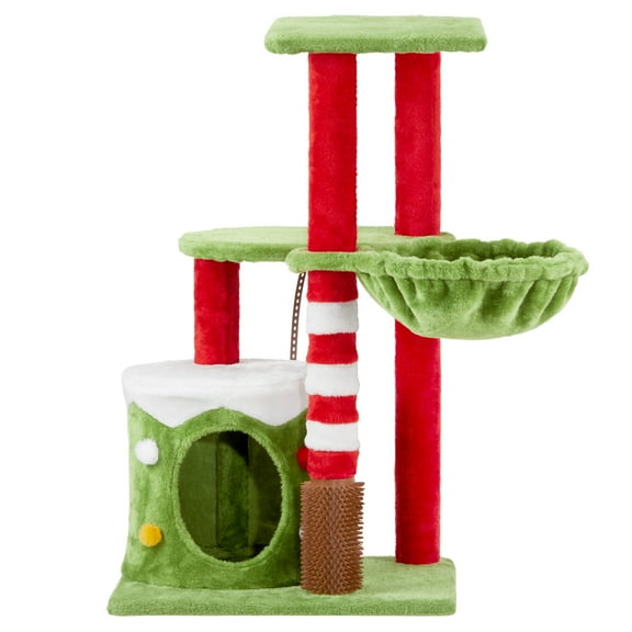 UBesGoo 31.5in Holiday Cat Tree, Christmas Themed Scratching Post and Cat House for Indoor Use