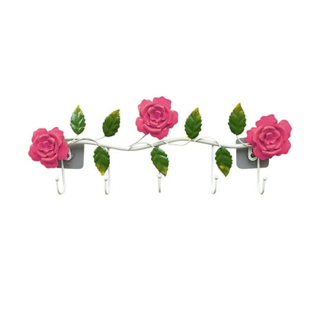 

BKFYDLS Organization and Storage Iron Art Colorful Rose Hook Door Back Bag Coat Hat Wall Hanger Hanger Bathroom Entrance Decoration Hook on Clearance
