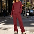 thumbnail image 4 of Women's 2 Piece Lounge Set Crewneck Sweatshirt and Wide Leg Pants Relaxed Casual Fall Fleece Matching Outfit Set, 4 of 6