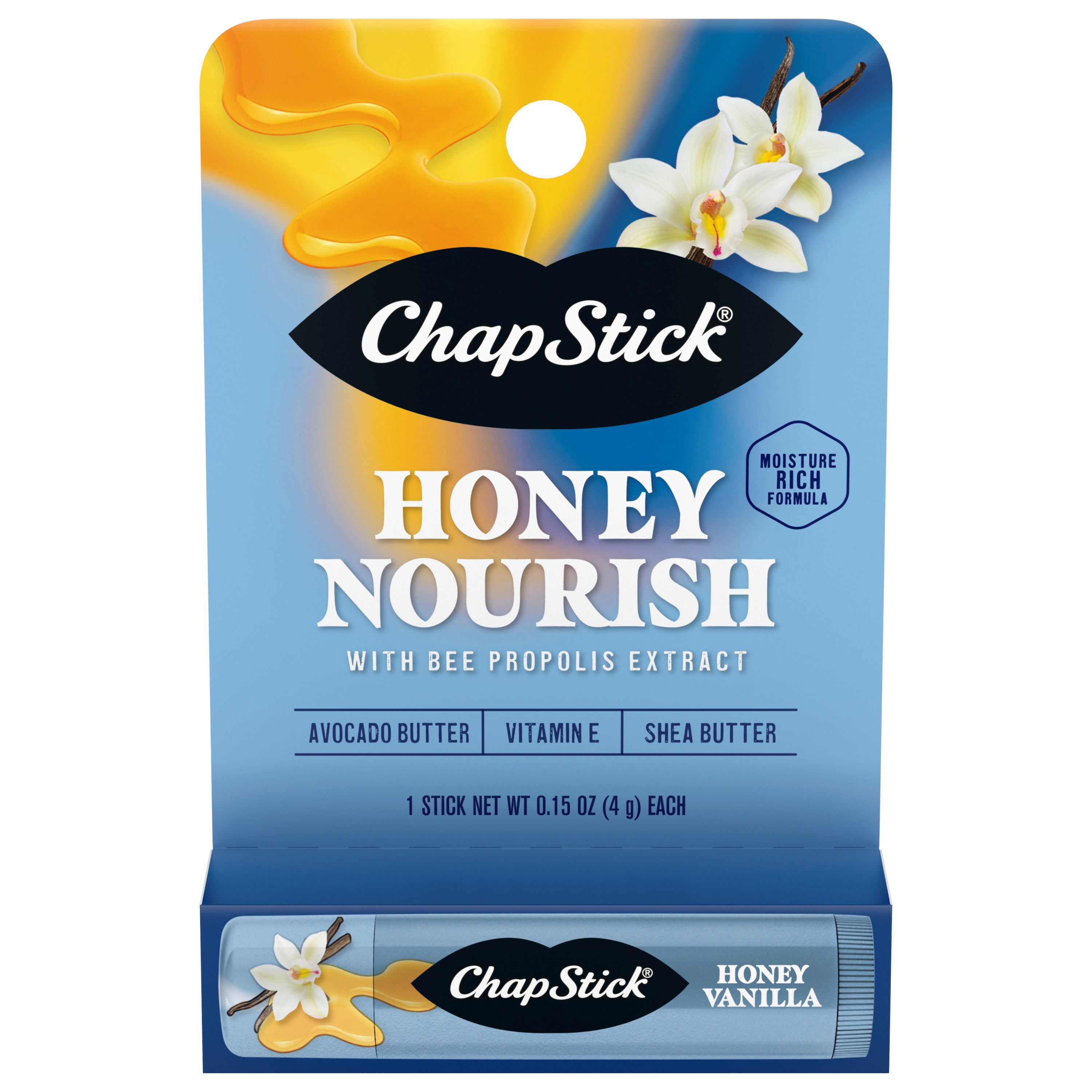 ChapStick Lip Balm Honey Nourish, Moisturizing Formula with Shea Butter,  Avocado Butter, Bee Propolis Extract & Vitamin E, 0.15 oz