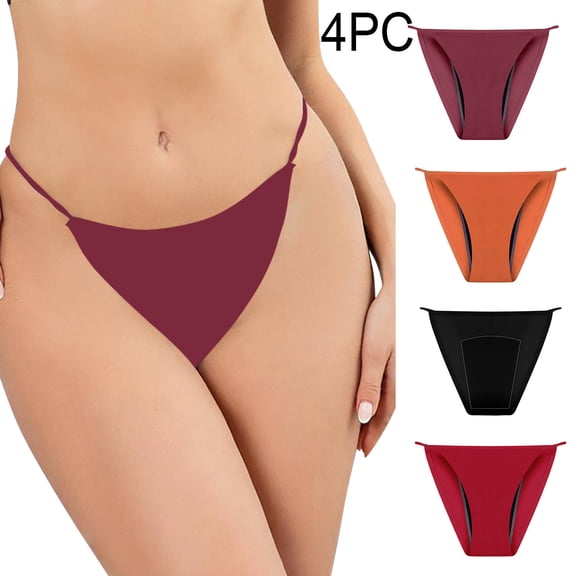 Fewfanhot Women Period Underwear 4 Pack, High‑cut Stretch Leak Proof Menstrual Panties, Thin Strap Daily Wear Underpants for Women