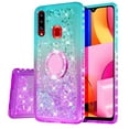 thumbnail image 2 of SOGA Phone Cover Compatible for Samsung Galaxy A20S Liquid Floating Quicksand Case with Diamond Ring Stand for Magnetic Car Mount and Lanyard - Purple on Teal, 2 of 5