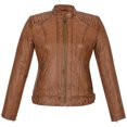 thumbnail image 1 of Skylinewears Women's Long Sleeve Zipper Closure Moto Biker Real Leather Female Jacket Camel Size XL, 1 of 10