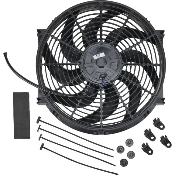Speedway Motors Universal Electric Radiator Cooling Fan 14 Inch Reversible Pusher Puller with Mounting Kit, 8 Blade S-Blade Design, 900 CFM Airflow, Quiet High Efficiency