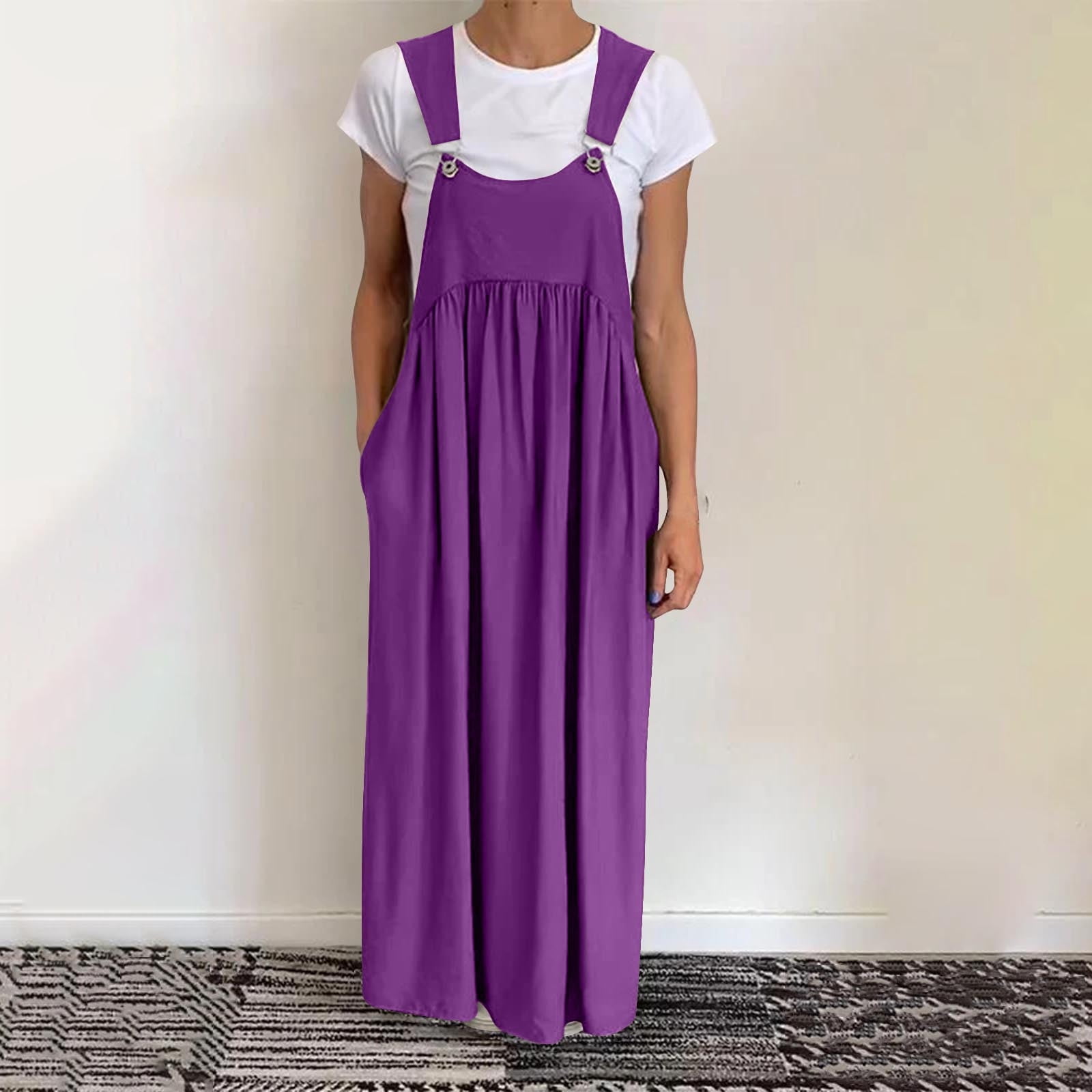 JMKQLZ Women's Summer Fashion Solid Color Button Camis Sleeveless Round Neck Dress