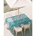 thumbnail image 3 of 60x84 Inch Outdoor Tablecloth with Umbrella Hole Zipper Rectangle Teal Floral Rectangular Tablecloths Outside Waterproof Botanical Blossom Motif Boho Grey Stripes Patio Table Cover for Picnic Party, 3 of 8