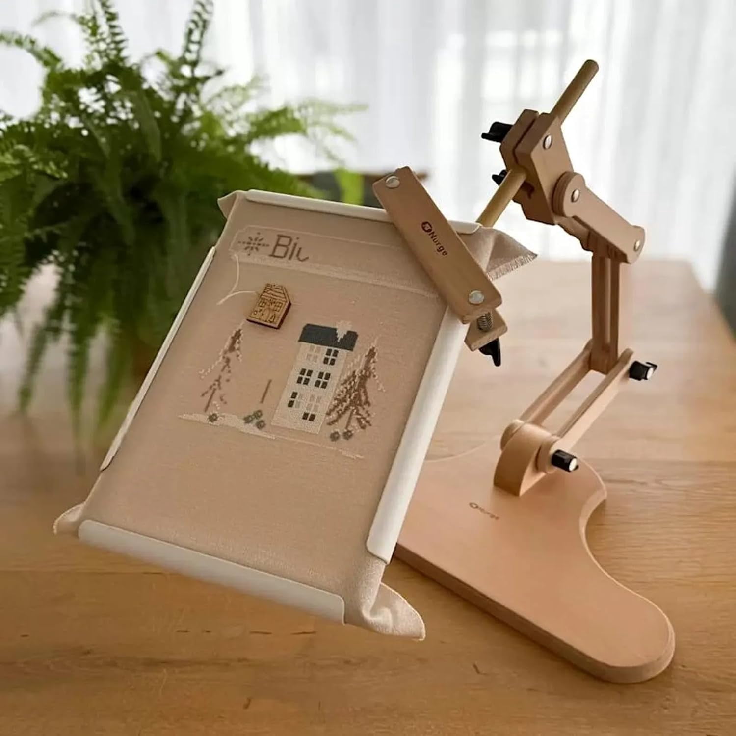Adjustable Embroidery Table Stand with Swivel Hoop Holder – Cross Stitch & Embroidery Frame – Beech Wood