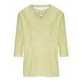 thumbnail image 4 of Lovskoo Summer Tops for Women 2024 V Neck 3/4 Sleeve Solid Color Trendy Casual Top Green, 4 of 6