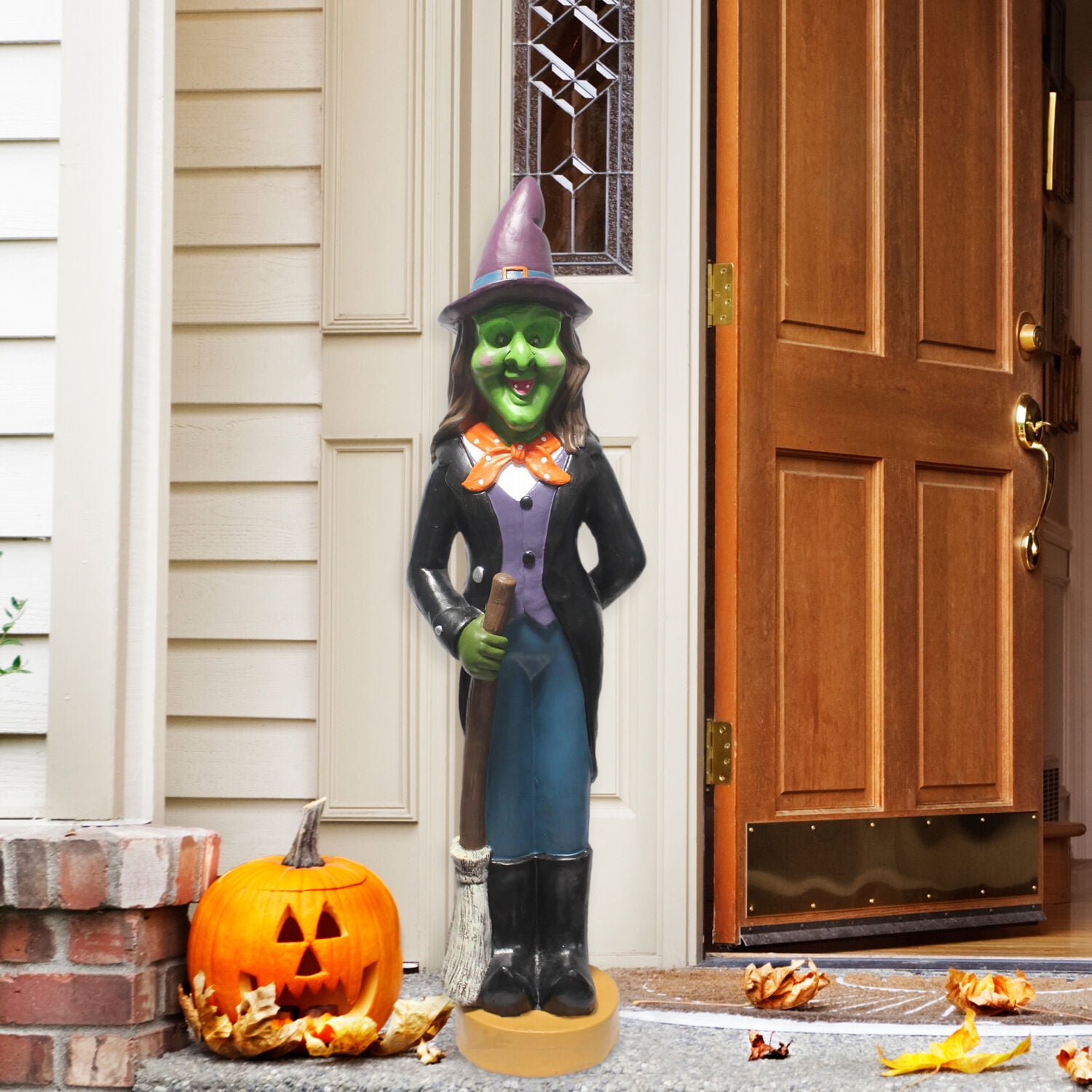 Haunted Hill Farm 4-Ft. Scary Witch Holding a Broom, LED Lighted Eyes, Resin Halloween Prop, Indoor or Covered Outdoor Decoration, HHRS048-1WTC-MLT Haunted Hill Farm 4-Ft. Scary Witch Holding a Broom, LED Lighted Eyes, Resin Halloween Prop, Indoor or Covered Outdoor Decoration, HHRS048-1WTC-MLT