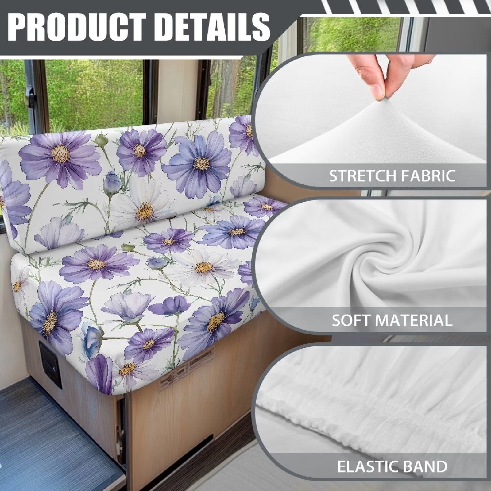 Boatee Cosmos RV Dinette Cushions Stretchable Camper Decor Universal Bench Seat Cover Washable Couch Cover 2 Cushion Sofa Comfortable Sofa Slip Covers for 2 Seat Cushion Couch Purple White