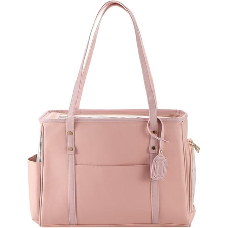 Fashion Dog Carrier Purse  Premium Leather Cat Carrier Bag  Airline Approved Soft Sided Pet Travel Tote Bag with Pockets Pink