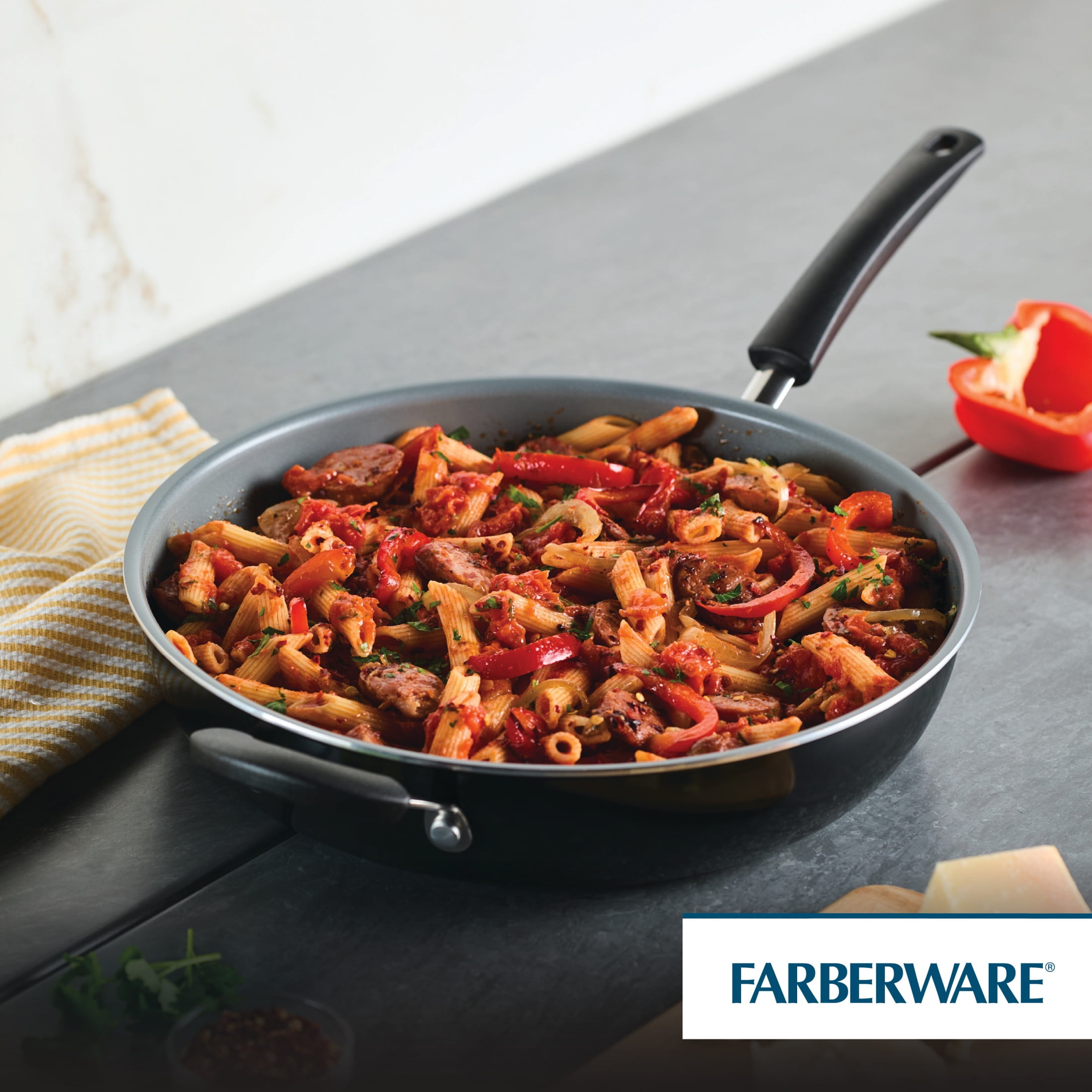 Farberware Easy Clean Pro 12.5 Inch Ceramic Nonstick Frying Pan / Skillet with Helper Handle, Dishwasher Safe, Black