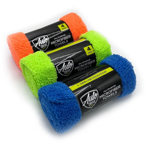 Auto Drive Microfiber Multi-Purpose Surface Cleaning Towels 4 Pack, Assorted Colors