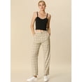 thumbnail image 3 of Pantalones a cuadros casuales para mujer, bolsillos, pierna recta, trabajo, oficina, pantalones Caqui S, 3 of 6