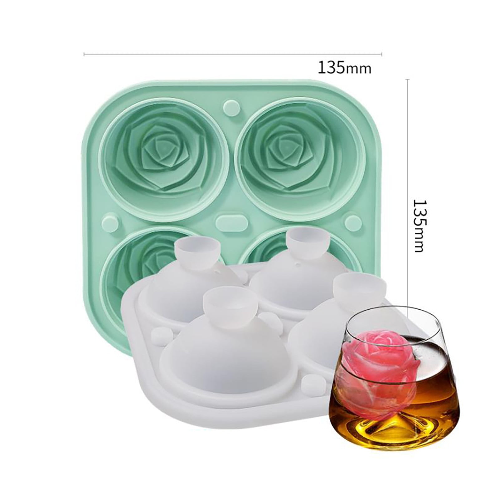 YiFudd Rose Flower Ice Cocktail Mix Ice Creative Rose Flower 4 With Silicone  Ice Tray Flexible Ice Cube Molds Ice Cubes for Whiskey,Cocktails 