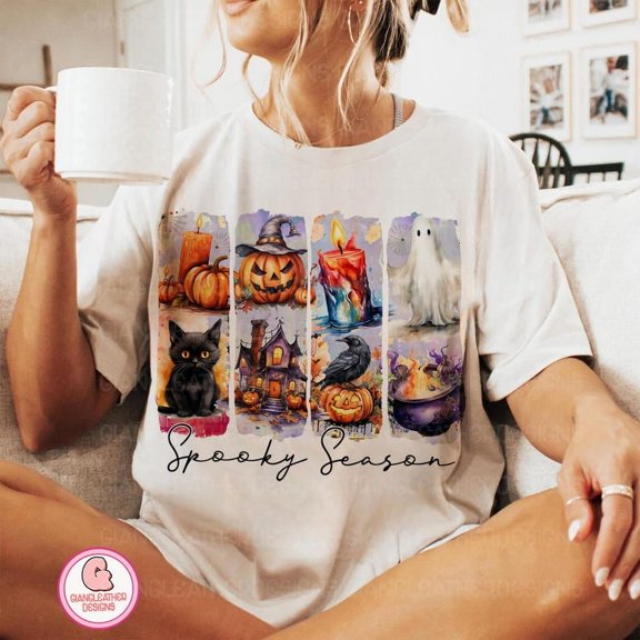 Spooky Season Shirt, Halloween Ghost Tee, Witchy Vibes Shirt, Watercolor Halloween Shirt, Coquette Fall Pumpkin Shirt, Cute October Outfit