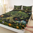 thumbnail image 3 of Manfei Green Life Tree Bed Sheets, Mystic Bohemian Plant Botanical King Sheets, Outer Space Planet Sheet Set, Luxury Bedroom Decor, 4 Pieces, 3 of 7