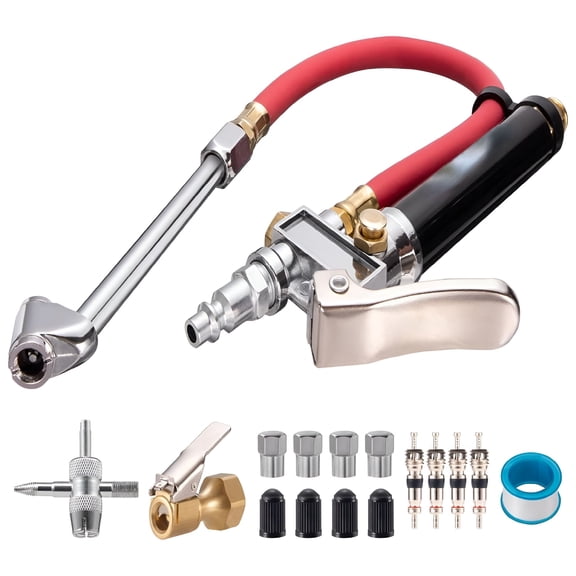 ZEPARO 10-120 PSI Heavy Duty Tire Pressure Gauge with Inflator Air Chuck with Pressure Gauge with 4 Way Tool and Valve Cores Air Compressor Attachments Tire Inflator Nozzle for Car Automotive Truck