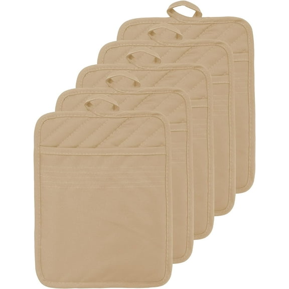 Oven Pot Holder with Pocket Cotton Heat Resistant Coaster Potholder, Kitchen Hot Pad Oven Mitts for Cooking and Baking Square 7"x9", Set of 5