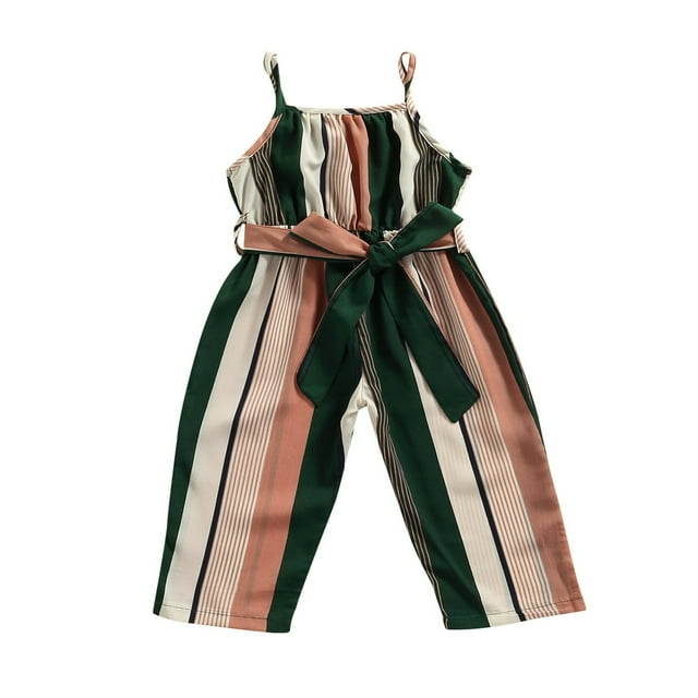 Pantalon Long en une Pièce avec Bretelles Rayées pour Bébé Fille
