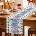 thumbnail image 5 of Blue Pink Hydrangea Table Runner 120 Inches Long Farmhouse Dress Scarves, Eucalyptus Leaves Summer Botanical Plaid Dining Tablerunner for Coffee Table/Kitchen Island/Party Décor, 13" x 120", 5 of 8
