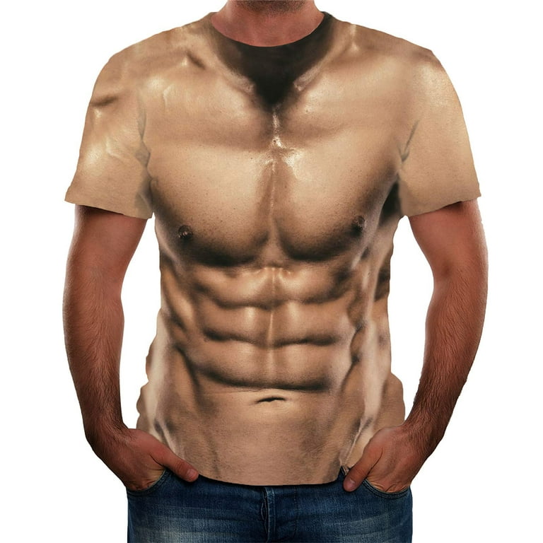 Men Muscle Shirt 3x,Mens 3D Fake Abs Plus Size T Shirts Shredded Chest  Printed Short Sleeve Costume Novelty Tees Shirt 
