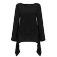 thumbnail image 5 of MRULIC t shirts for women Women Fashion Plus Size Irregular Casual Linen Long Sleeve Crew Neck Blouse Womens t shirts Black + M, 5 of 9