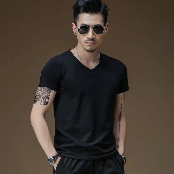 Camiseta deportiva para hombre, cuello en V, diseño de moda, corte entallado, lisa, camisetas para hombre, camisetas de manga corta para hombre