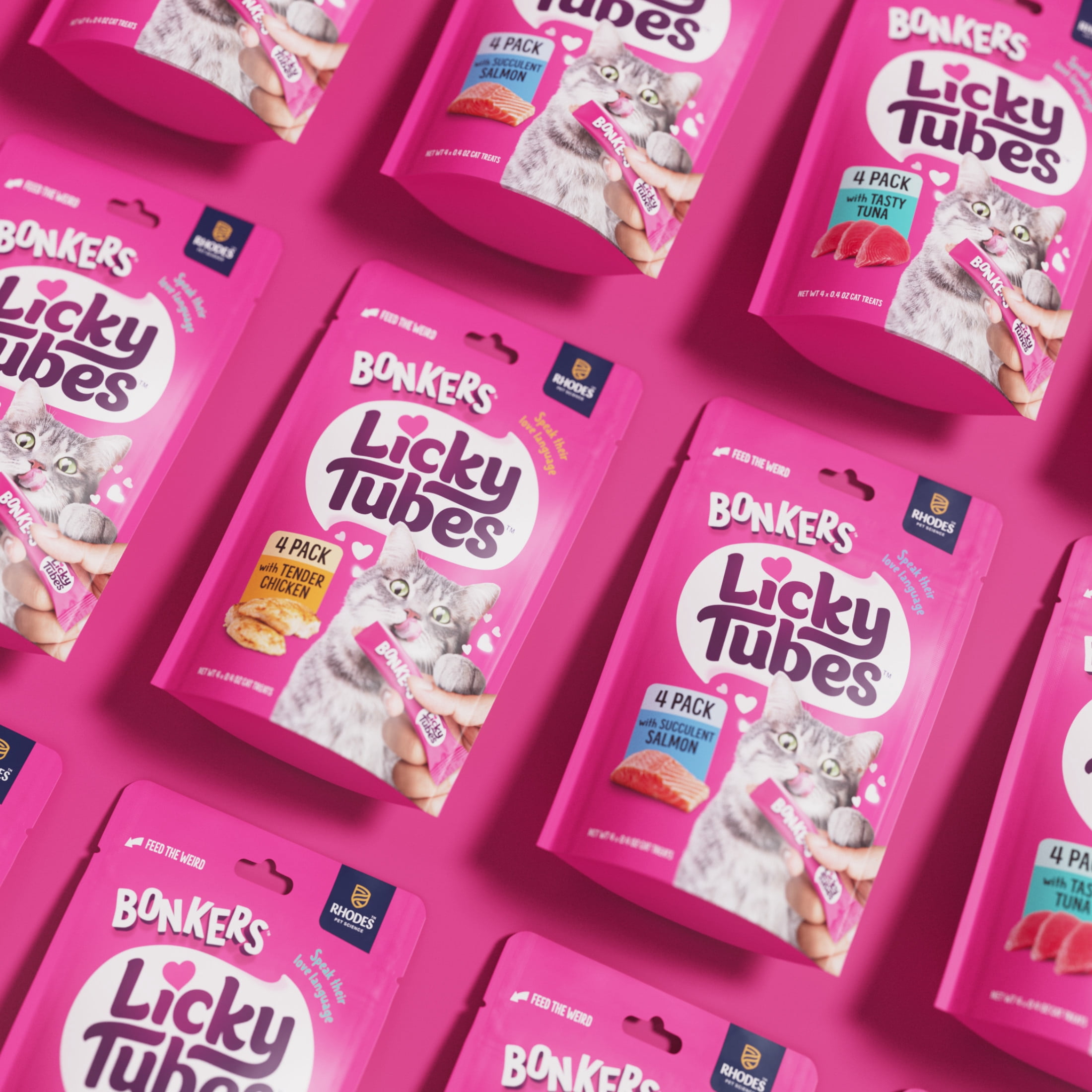 BONKERS Licky Tubes Chicken Flavored Wet Lickable Treats for Cats, 4 Pack