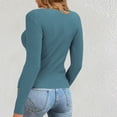 thumbnail image 5 of Htigea Women's Cutout Sweaters Ribbed Knit Long Sleeve Stretch Slim Fit Pullover Lightweight Fall Base Layer Tops Blue S, 5 of 6