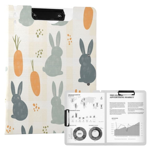 FORMRS A4 Clipboard Folder with Pen Holder Horizontal Foldable School Office Binder, Whimsical Rabbits