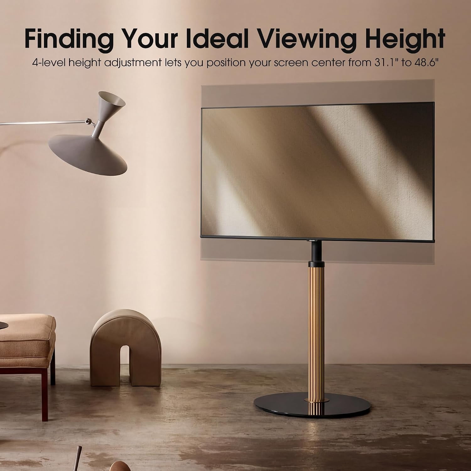 AOKCOS Grilux Series Floor TV Stand for 32–65 Inch TVs, Gold, Swivel & Tilt