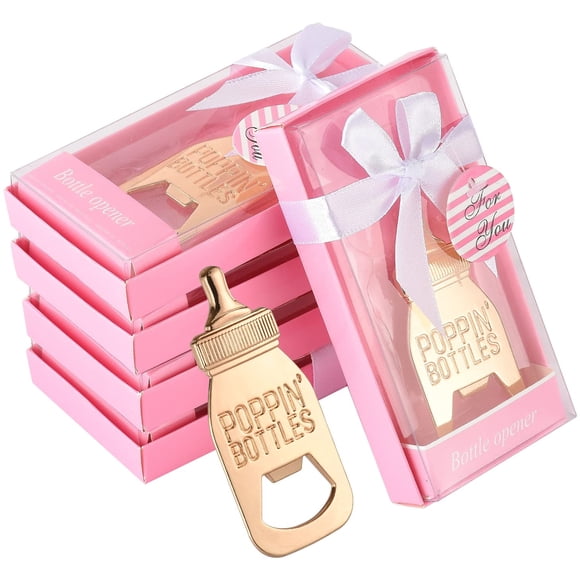 24 pcs Baby Shower Return Gifts for Guest Supplies Poppin Baby Bottle Shaped Bottle Opener Wedding Favor with Exquisite Packaging Party Souvenirs Gift Decorations by WeddParty (Pink 24pcs)