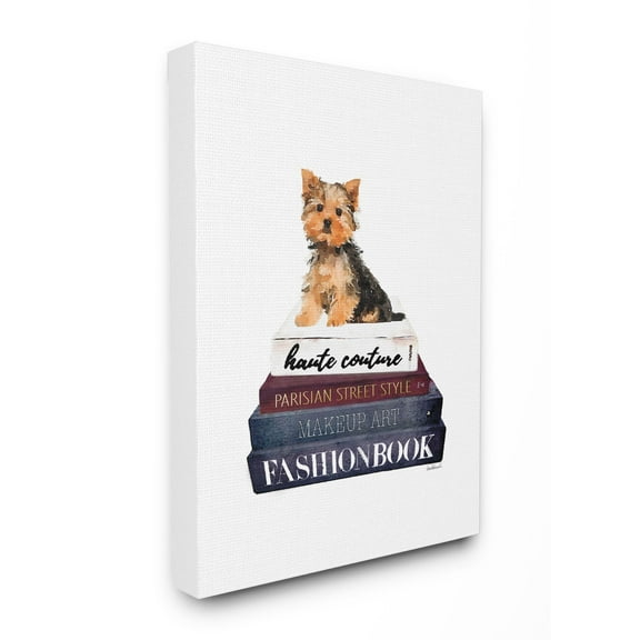 Stupell Industries Fashion Designer Pet Dog Bookstack Watercolor Canvas Wall Art by Amanda Greenwood