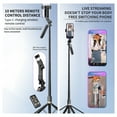 thumbnail image 3 of Graflsoa 180cm/70.8" 3-in-1 Portable Selfie Stick with 360° Rotation, Anti-Shake Handle, Aluminum Alloy Extendable Rod, Tripod Base, Phone Clip, Standard 1/4" Screw, Remote Control (Battery, 3 of 7