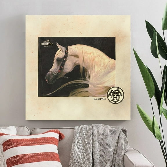 BEAUTIFUL FASHION WHITE HORSE - 14"x14" Canvas Artwork - Multi-Color 30 x 30
