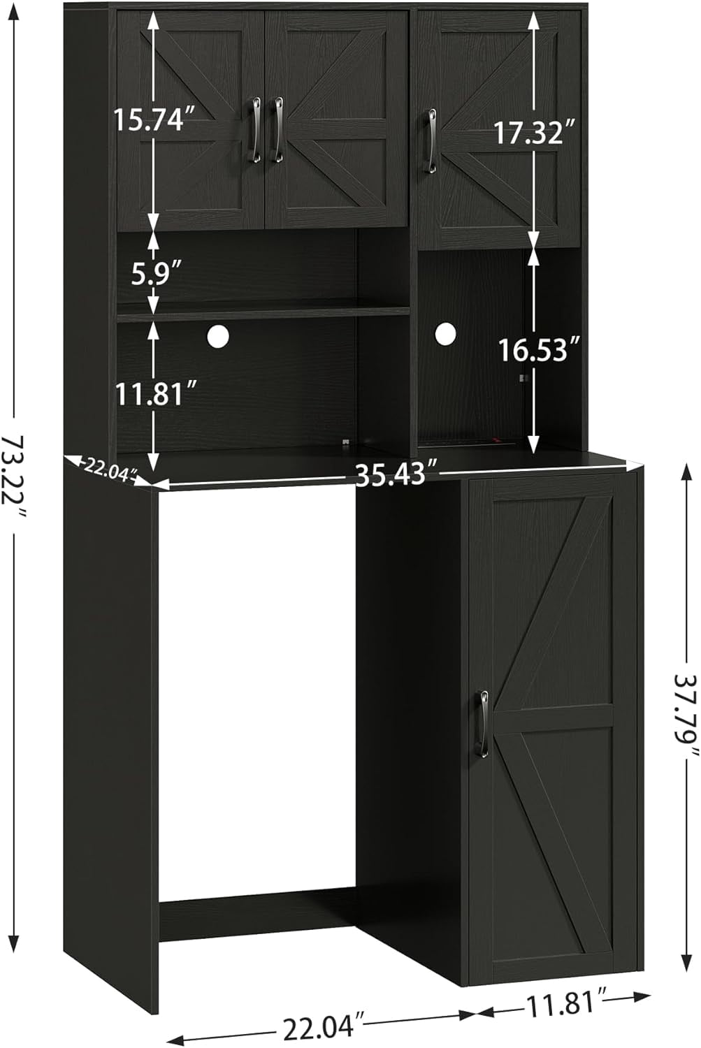 Mini Fridge Cabinet with Storage, Coffee Bar Cabinet with Mini Fridge Space and Outlet, Wine Bar Stand with Microwave Shelf, Beverage Station for Kitchen, Dorm, Office Black KH02MRB