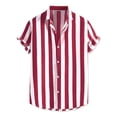 thumbnail image 1 of INSPIRE CHIC Camisa a rayas para hombre, manga corta, color block, con botones, playera de playa rojo M, 1 of 6