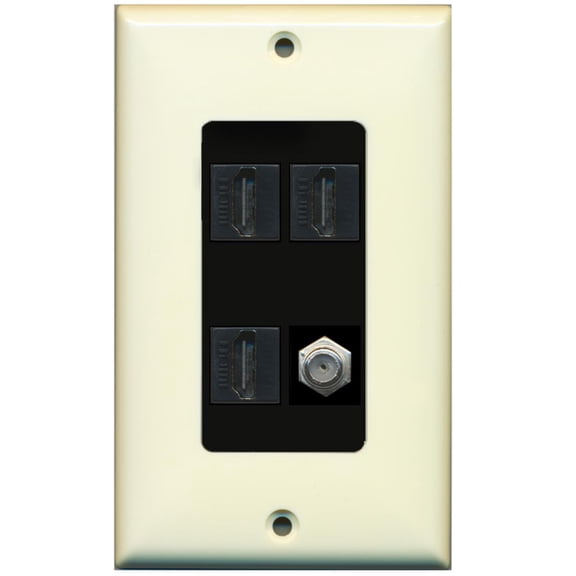 RiteAV - 3 x HDMI and 1 x Coax Cable TV F Type Port Wall Plate Decorative - Light Almond/Black