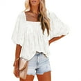 thumbnail image 4 of Sonducket Blusa de mujer de manga corta, camisa holgada, ropa de verano para mujer Prendas para la parte del cuerpo Blanco L, 4 of 6