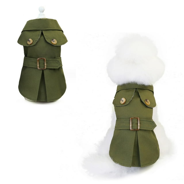 Gabardina para mascotas para perros pequeños, niña y niño, chaqueta occidental a prueba de viento, ropa de abrigo con cinturón, ropa para perros de otoño e invierno para cachorros (verde)