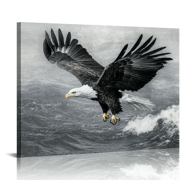 Patifu Flying Eagle Canvas Wall Art Black & White Pictures Modern Wall Decorations Gallery Canvas Packaging Cool Animal Painting Artwork for Bedroom Bathroom Living Room Decoration 20x16in
