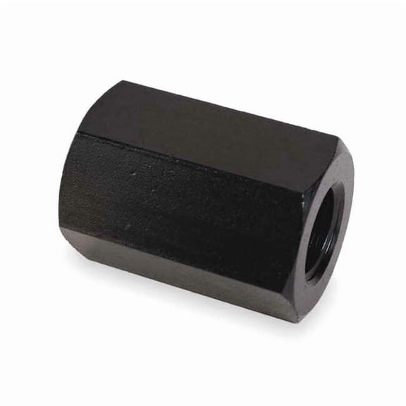 Coupling Nut, 3/8"-16, Steel, Grade 5, Black Oxide, 1 in Lg, 11/16 in Hex Wd
